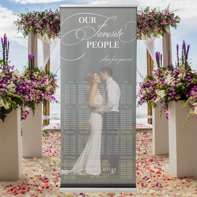 Elegant 17 Table Photo Wedding Seating Chart Retractable Banner (Creator Uploaded)