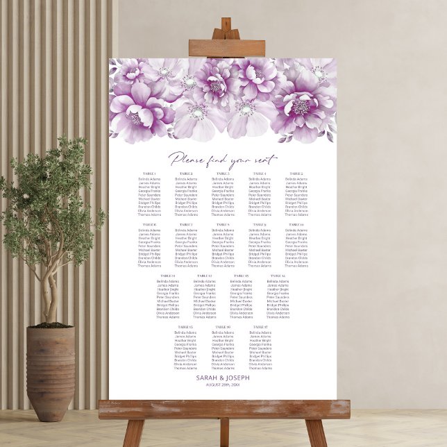 Elegant 17 Table Pink Floral Wedding Seating Chart (Creator Uploaded)
