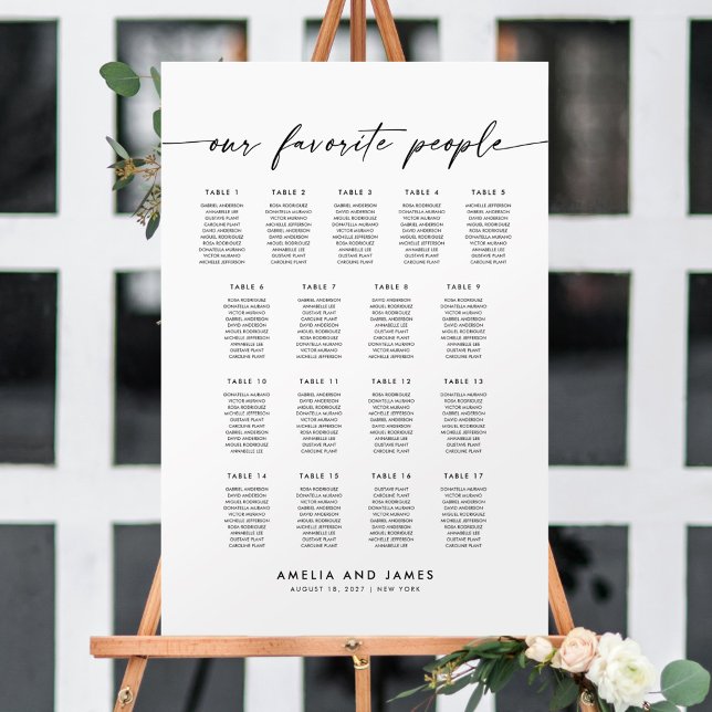 Elegant 17 Tables Favorite People Seating Chart Foam Board (Creator Uploaded)