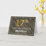 [ Thumbnail: Elegant 17th Birthday: Faux Wood, Faux Gold Look Card ]