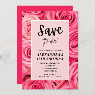 Elegant 17th birthday Floral Rose Save the date Invitation