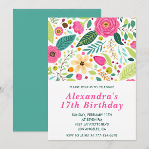 Elegant 17th birthday invitations Floral Colorful 