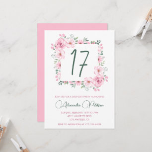 Elegant 17th birthday invitations Floral Pink