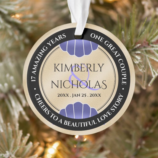 Elegant 17th Shells Beach Sand Wedding Anniversary Ornament (Tree)