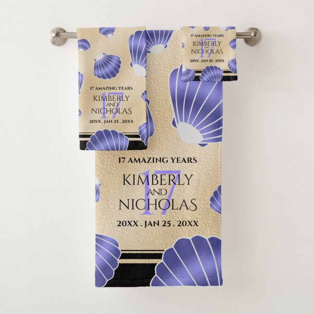 Elegant 17th Shells Wedding Anniversary Bath Towel Set (Insitu)