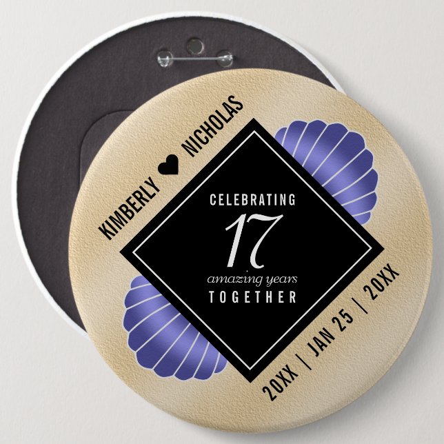 Elegant 17th Shells Wedding Anniversary Button (Front & Back)