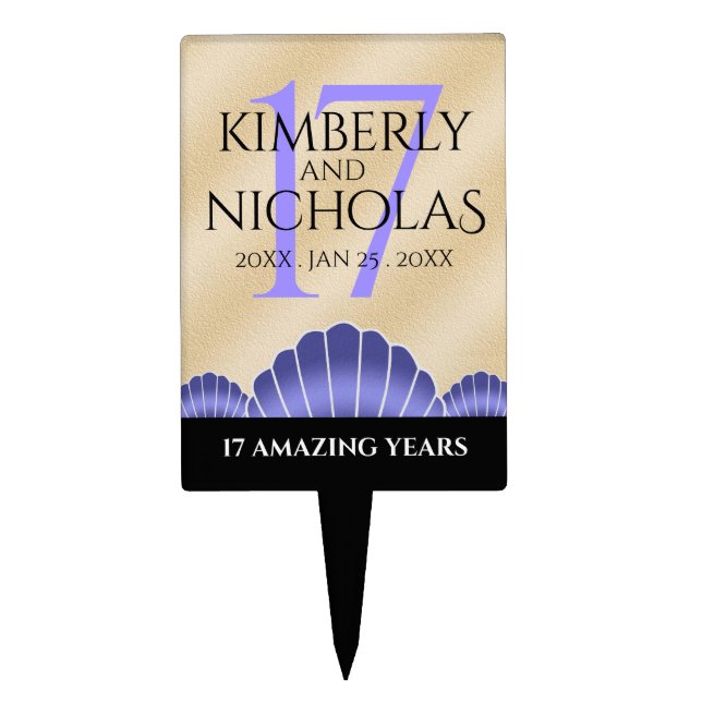 Elegant 17th Shells Wedding Anniversary Cake Topper (Front)