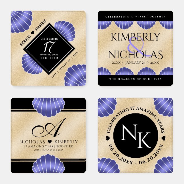 Elegant 17th Shells Wedding Anniversary Coaster Set (Set)