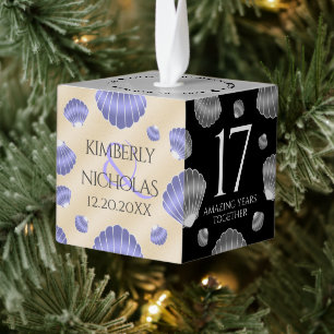 Elegant 17th Shells Wedding Anniversary Cube Ornament
