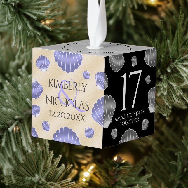 Elegant 17th Shells Wedding Anniversary Cube Ornament (Tree)