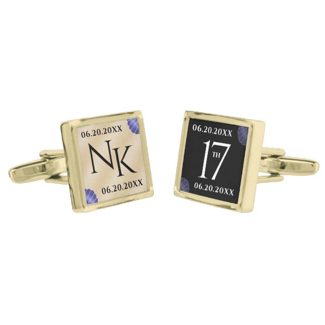 Elegant 17th Shells Wedding Anniversary Cufflinks (Angled)