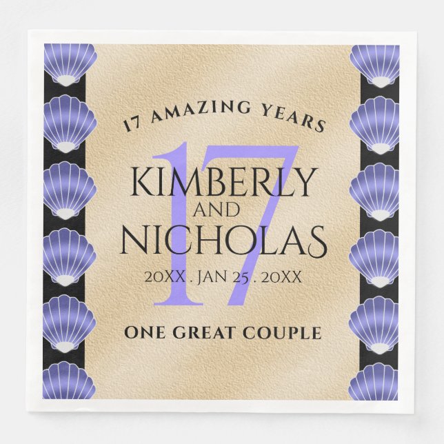 Elegant 17th Shells Wedding Anniversary Paper Dinner Napkins (Front)
