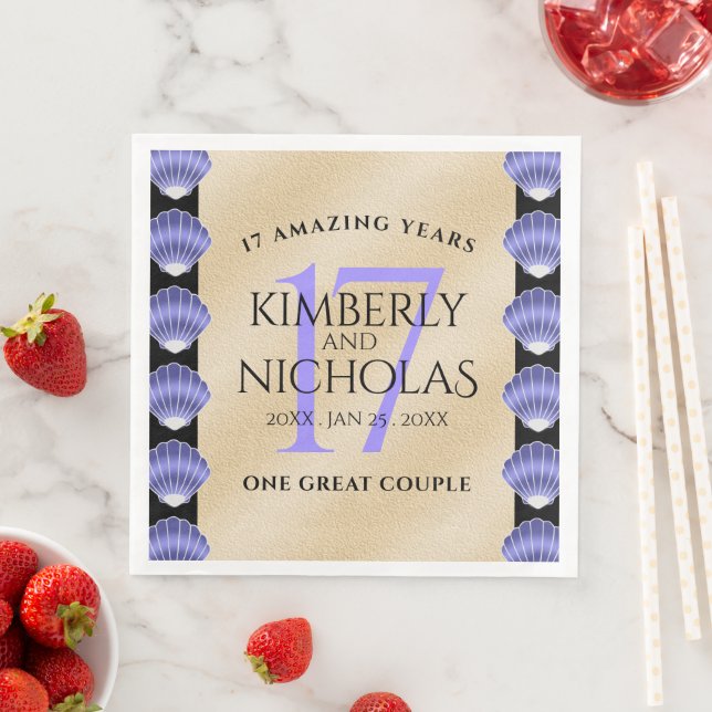 Elegant 17th Shells Wedding Anniversary Paper Dinner Napkins (Insitu)