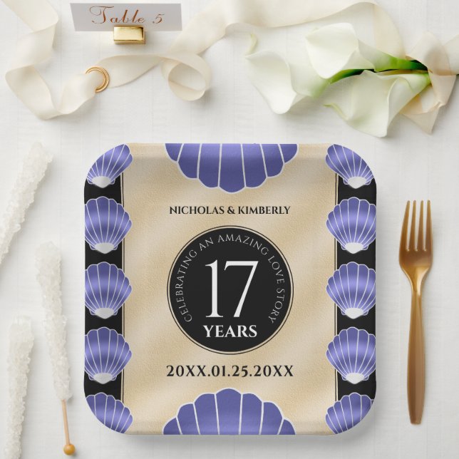 Elegant 17th Shells Wedding Anniversary Paper Plates (Wedding)