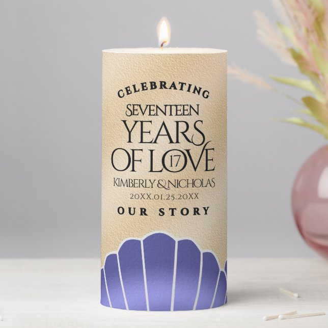Elegant 17th Shells Wedding Anniversary Pillar Candle (In Situ)