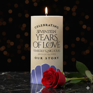 Elegant 17th Shells Wedding Anniversary Pillar Candle