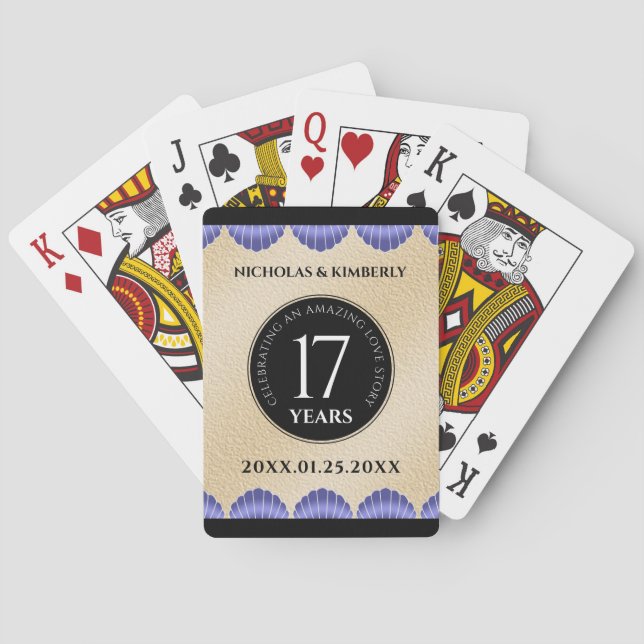 Elegant 17th Shells Wedding Anniversary Poker Cards (Back)