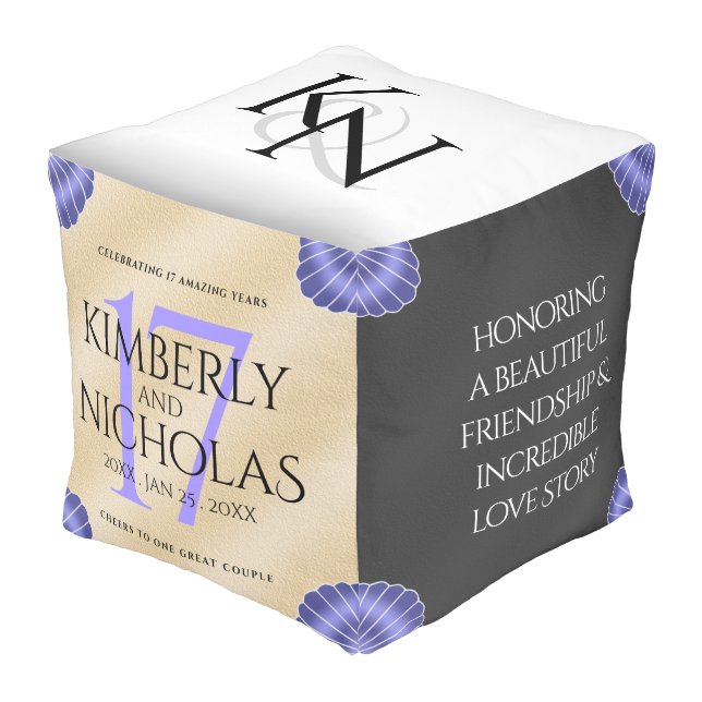 Elegant 17th Shells Wedding Anniversary Pouf (Angled Front)