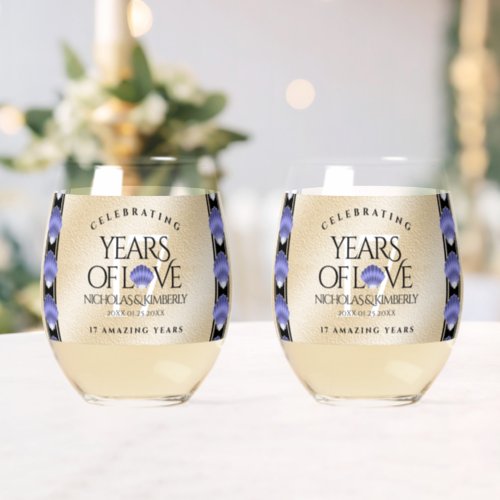 Elegant 17th Shells Wedding Anniversary Stemless Wine Glass