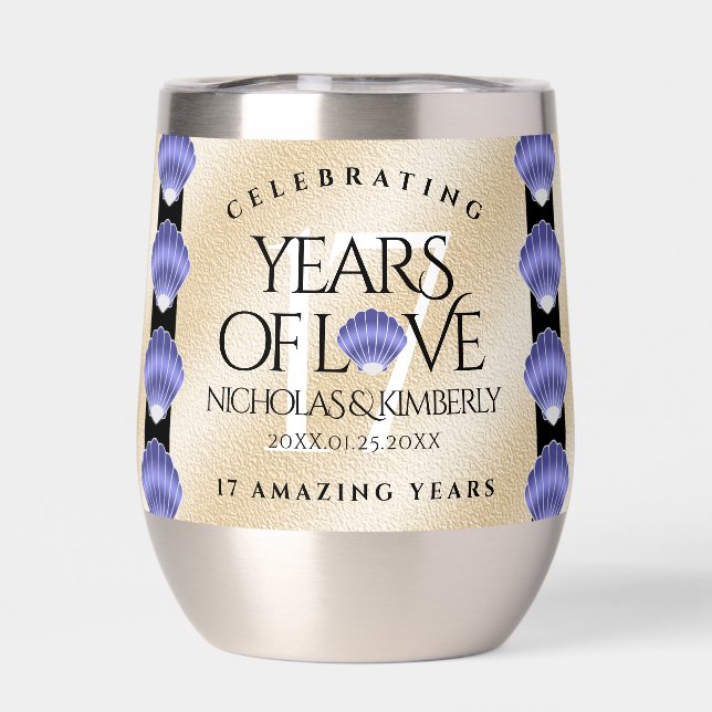 Elegant 17th Shells Wedding Anniversary Thermal Wine Tumbler (Back)