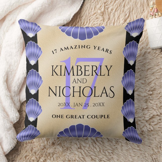 Elegant 17th Shells Wedding Anniversary Throw Pillow (Blanket)