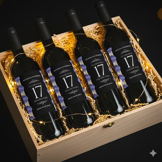 Elegant 17th Shells Wedding Anniversary Wine Label (17th Shells Wedding Anniversary Wine/Liquor Drink Labels Cover Photo)