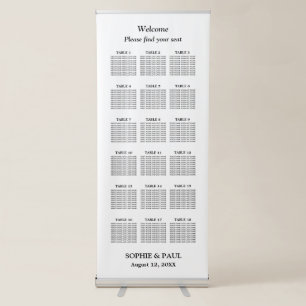 Elegant 18 Table Wedding Seating Chart Retractable Banner