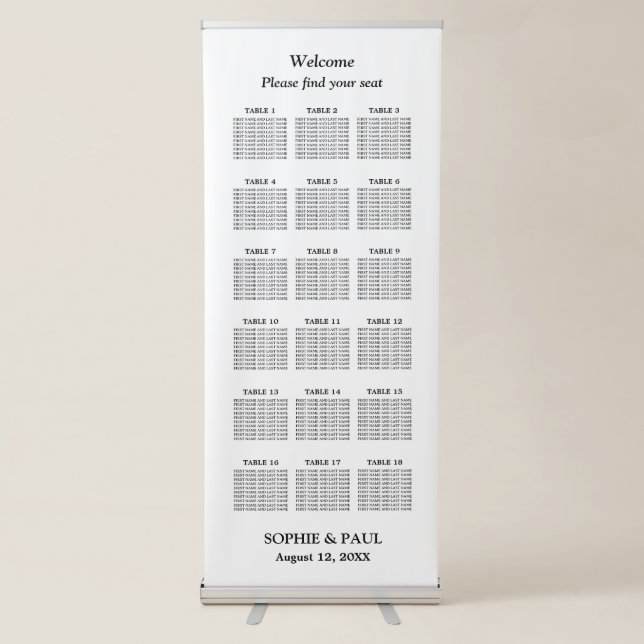 Elegant 18 Table Wedding Seating Chart Retractable Banner (Front)