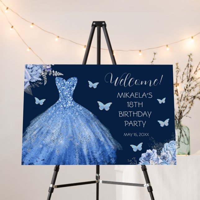 Elegant 18th Birthday Blue Gown Welcome Sign | Zazzle Elegant 18th Birthday Blue Gown Welcome Sign | Zazzle