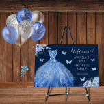 Elegant 18th Birthday Blue Gown Welcome Sign<br><div class="desc">This elegant 18th Birthday Welcome Sign is designed to commemorate the special milestone of an 18-year-old female celebrant. This exquisite piece combines contemporary style with timeless sophistication, making it the perfect choice for marking this important occasion. One of the standout features of this welcome sign is its editable welcome script,...</div>