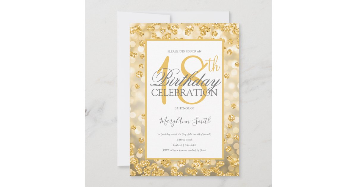 Elegant 18th Birthday Gold Glitter Lights Invitation | Zazzle