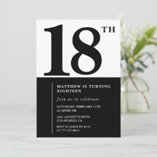 Elegant 18th birthday invitation Black Chic Modern