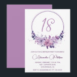 Elegant 18th birthday invitations Floral Purple<br><div class="desc">Elegant 18th birthday invitations Floral Purple calligraphy typography feminine classic watercolor botanical flowers celebration modern</div>