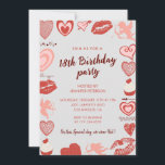 Elegant 18th birthday invitations Grey Red Hearts<br><div class="desc">Elegant 18th birthday invitations Grey Red Hearts</div>