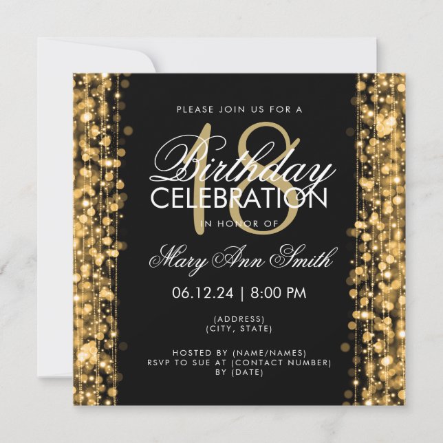 Elegant 18th Birthday Party Sparkles Gold Invitation (Front)
