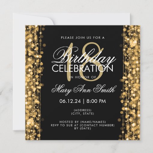 Elegant 18th Birthday Party Sparkles Gold Invitation | Zazzle