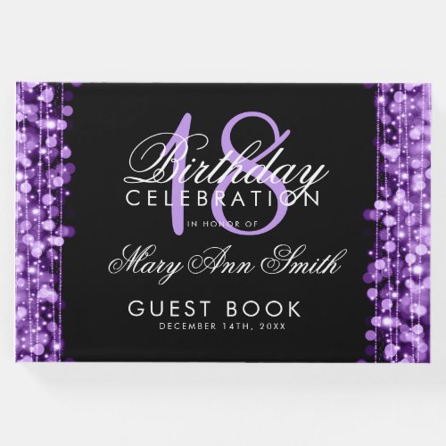 Elegant 18th Birthday Party Sparkles Purple Guest Book