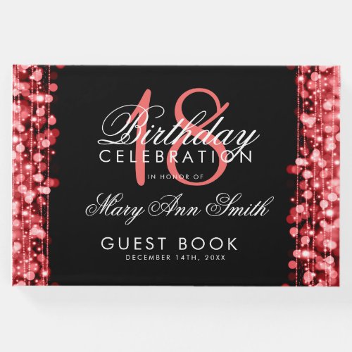 Elegant 18th Birthday Party Sparkles Red Guest Book