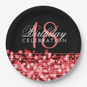 Elegant 18th Birthday Party Sparkles Red Paper Plates