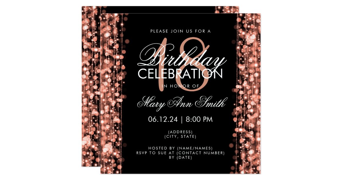 Elegant 18th Birthday Party Sparkles Rose Gold Invitation | Zazzle.com