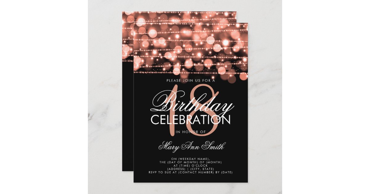Elegant 18th Birthday Party Sparkles Rose Gold Invitation | Zazzle