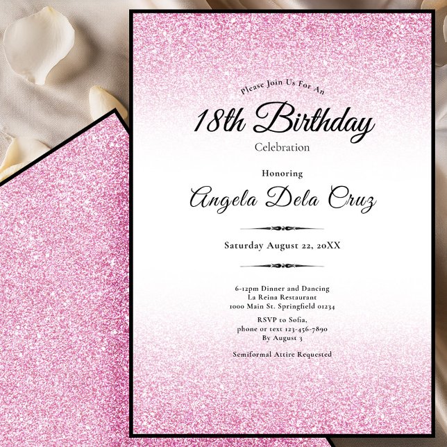 Elegant 18th Birthday Pink Glitter Debut Invitation (Creator Uploaded)