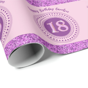 Elegant 18th Birthday Pink Glitter with Stripes Wrapping Paper