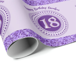 Elegant 18th Birthday Purple Glitter with Stripes Wrapping Paper