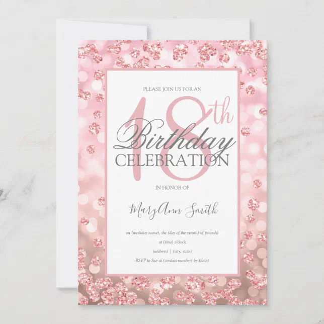 Elegant 18th Birthday Rose Gold Glitter Lights Invitation | Zazzle