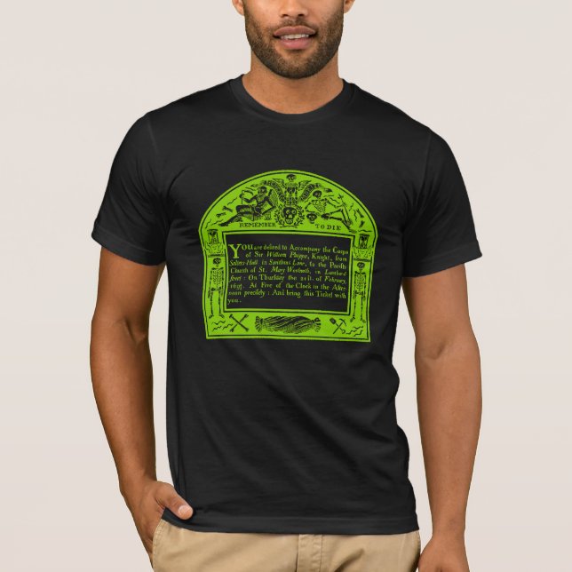 Elegant 18th C English Funeral Notice T-Shirt (Front)