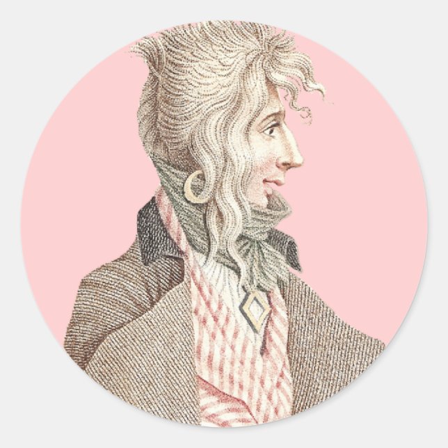 Elegant 18th Century Frenchman With Long Hair Classic Round Sticker (Front)