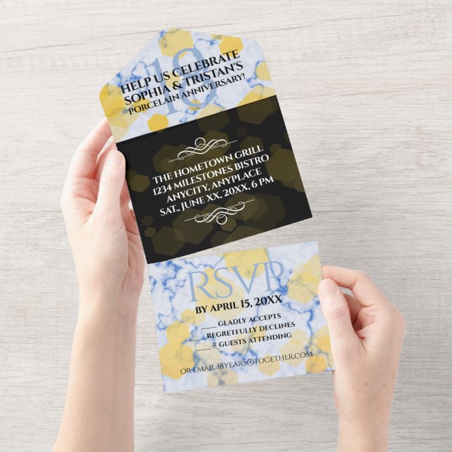 Elegant 18th Porcelain Wedding Anniversary All In One Invitation (Tearaway)