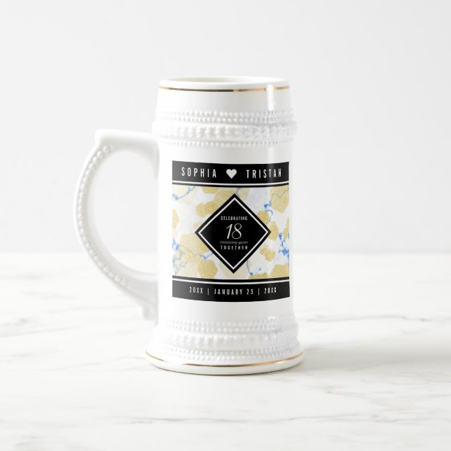 Elegant 18th Porcelain Wedding Anniversary Beer Stein (Left)