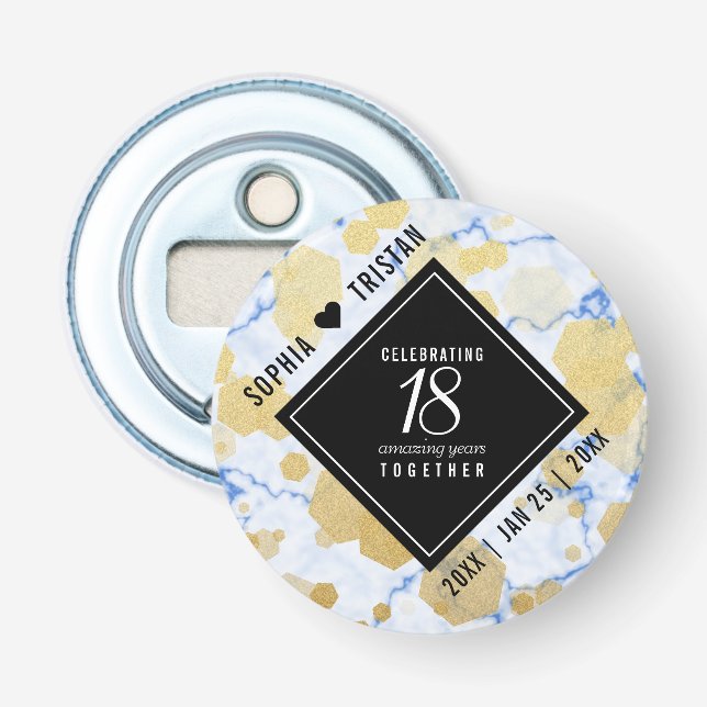 Elegant 18th Porcelain Wedding Anniversary Bottle Opener (Front)